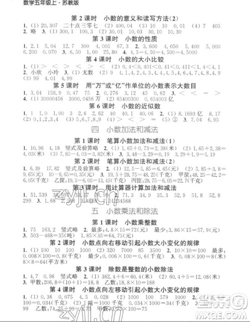 北方妇女儿童出版社2022秋江苏金考卷数学五年级上册苏教版答案
