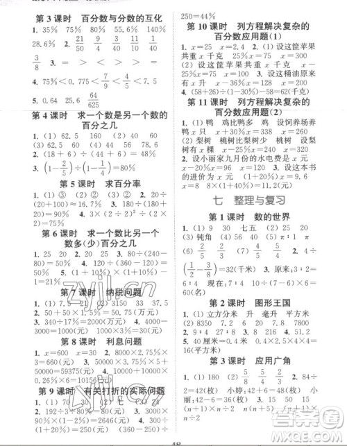 北方妇女儿童出版社2022秋江苏金考卷数学六年级上册苏教版答案
