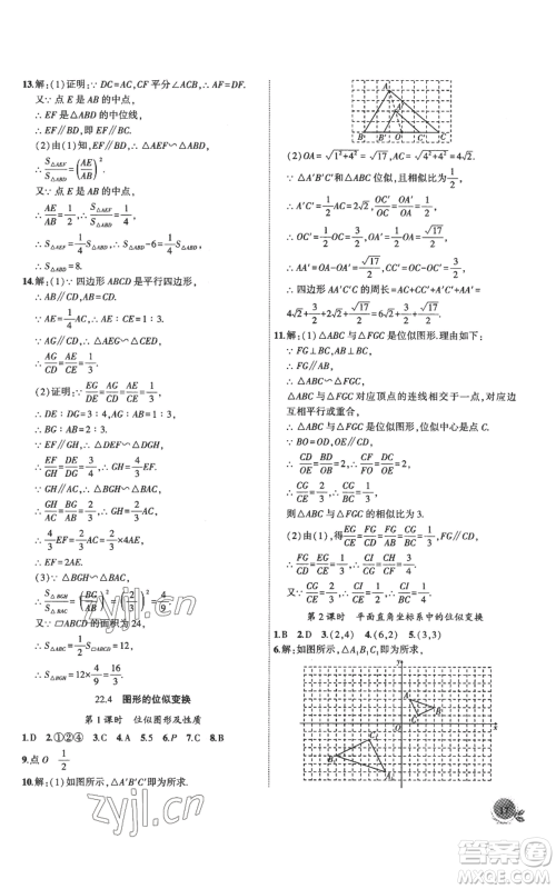 安徽大学出版社2022创新课堂创新作业本九年级上册数学沪科版参考答案