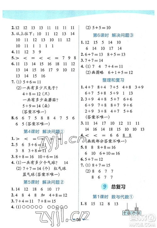 广西师范大学出版社2022课堂小作业一年级数学上册R人教版广西专版答案
