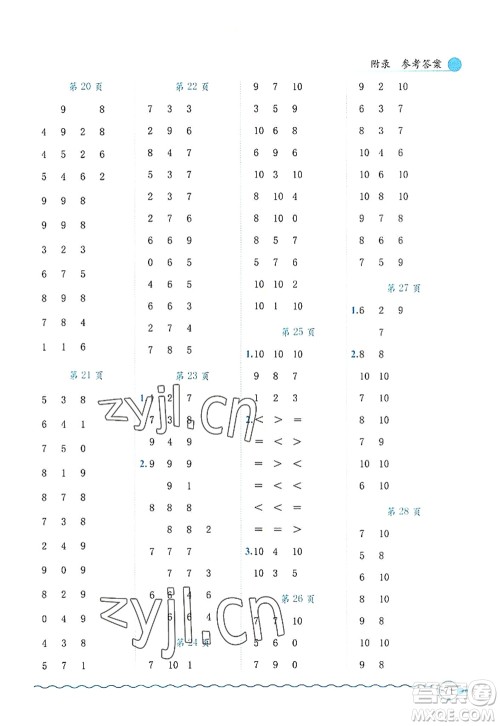 龙门书局2022黄冈小状元口算速算练习册一年级数学上册R人教版答案 龙门书局2022黄冈小状元口算速算练习册一年级数学上册R人教版答案