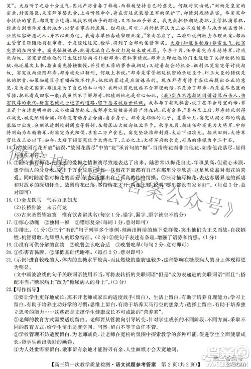 安徽省2023届高三第一次教学质量检测语文试题及答案