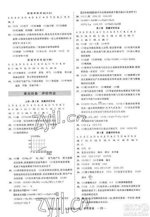 浙江工商大学出版社2022精彩练习就练这一本九年级科学全一册ZJ浙教版答案