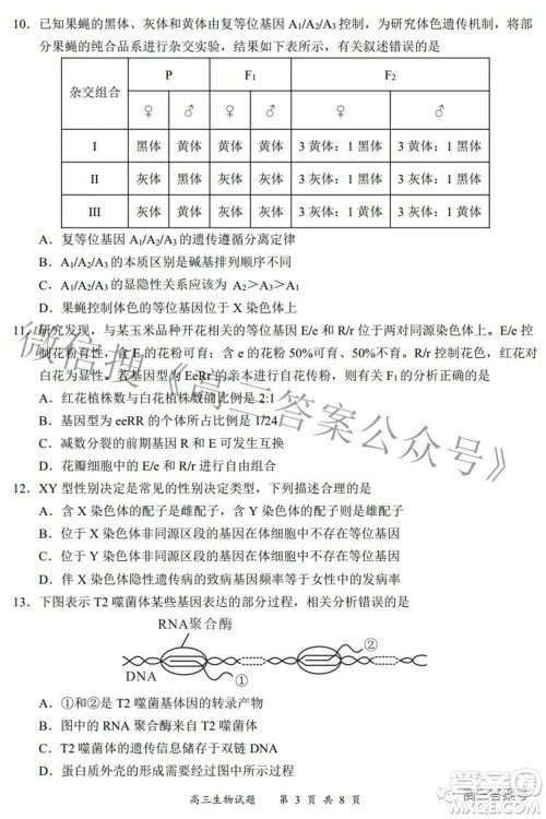 2022-2023学年度名校面对面高三大联考生物试题及答案 2022-2023学年度名校面对面高三大联考生物试题及答案