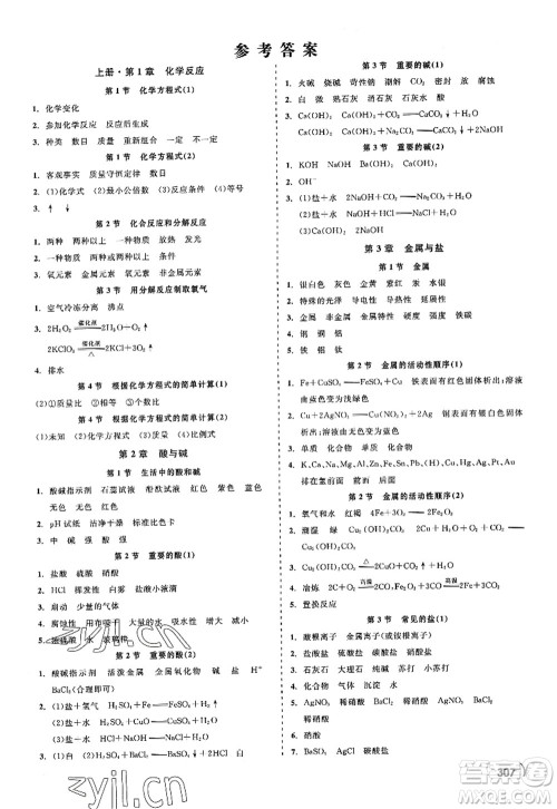 天津人民出版社2022精彩练习就练这一本九年级科学全一册华师大版答案