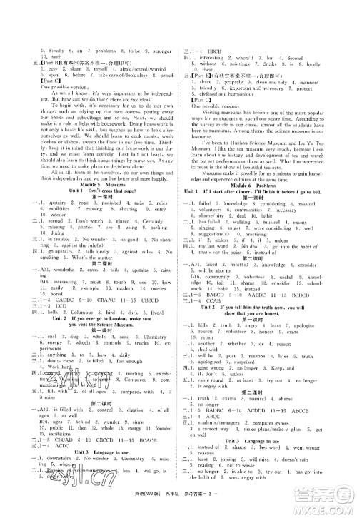 浙江工商大学出版社2022精彩练习就练这一本九年级英语全一册WJ外研版答案