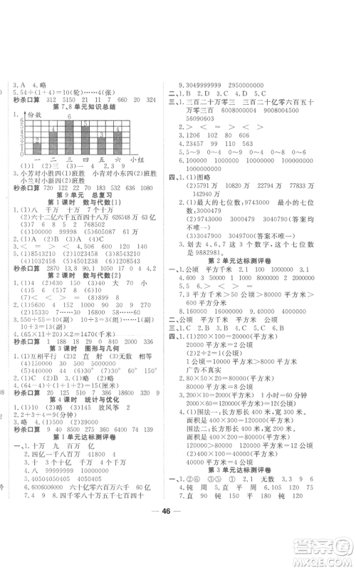 西安出版社2022夺冠新课堂随堂练测四年级上册数学人教版参考答案