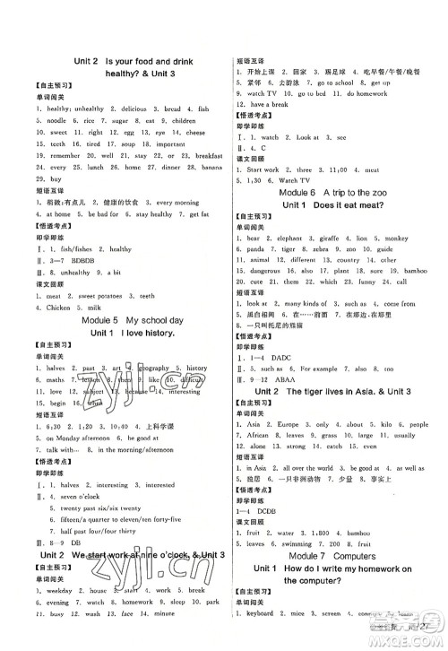 阳光出版社2022全品学练考七年级英语上册WY外研版答案