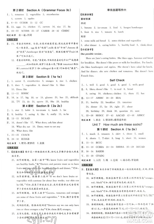 阳光出版社2022全品学练考七年级英语上册RJ人教版江西专版答案
