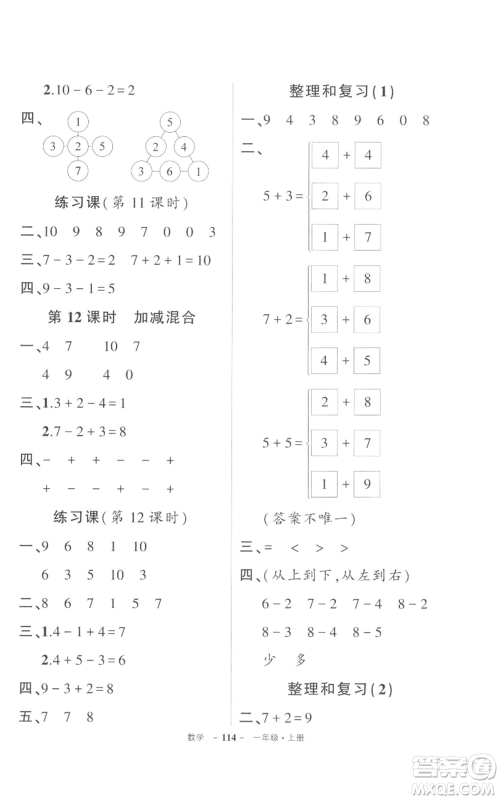 长江出版社2022秋季状元成才路创优作业100分一年级上册数学人教版参考答案 长江出版社2022秋季状元成才路创优作业100分一年级上册数学人教版参考答案
