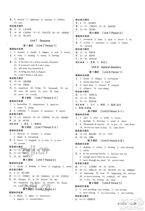 阳光出版社2022全品学练考八年级英语上册YLNJ译林牛津版答案