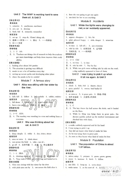 阳光出版社2022全品学练考八年级英语上册WY外研版答案