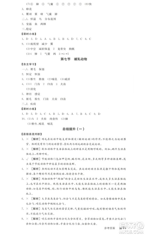 阳光出版社2022全品学练考八年级生物上册RJ人教版答案