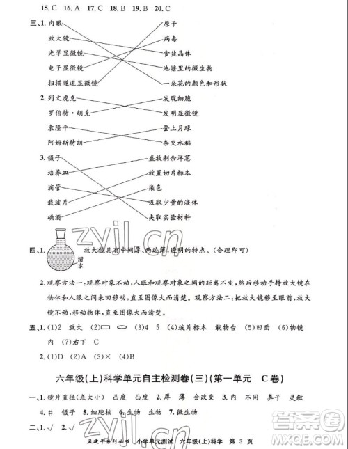 浙江工商大学出版社2022孟建平小学单元测试科学六年级上教科版答案 浙江工商大学出版社2022孟建平小学单元测试科学六年级上教科版答案