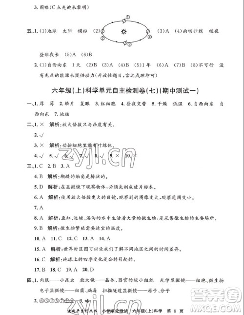 浙江工商大学出版社2022孟建平小学单元测试科学六年级上教科版答案 浙江工商大学出版社2022孟建平小学单元测试科学六年级上教科版答案