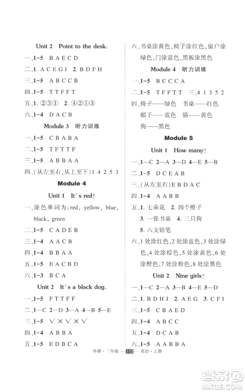 西安出版社2022秋季状元成才路创优作业100分三年级上册英语外研版参考答案 西安出版社2022秋季状元成才路创优作业100分三年级上册英语外研版参考答案