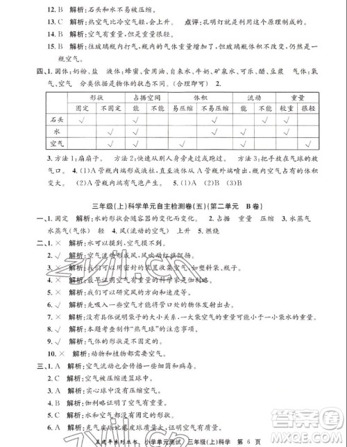 浙江工商大学出版社2022孟建平小学单元测试科学三年级上教科版答案 浙江工商大学出版社2022孟建平小学单元测试科学三年级上教科版答案