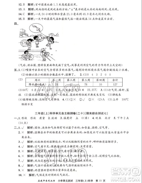 浙江工商大学出版社2022孟建平小学单元测试科学三年级上教科版答案 浙江工商大学出版社2022孟建平小学单元测试科学三年级上教科版答案