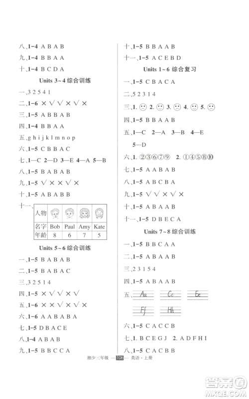 吉林教育出版社2022秋季状元成才路创优作业100分三年级上册英语湘少版参考答案