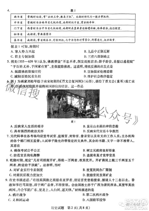 天一大联考顶尖计划2023届高中毕业班第一次考试历史试题及答案