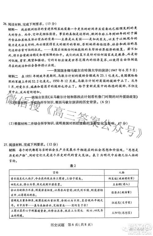 天一大联考顶尖计划2023届高中毕业班第一次考试历史试题及答案 天一大联考顶尖计划2023届高中毕业班第一次考试历史试题及答案