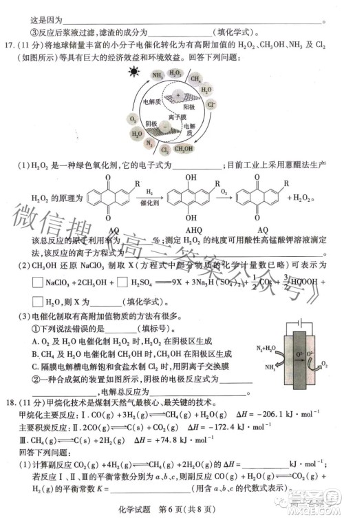 天一大联考顶尖计划2023届高中毕业班第一次考试化学试题及答案