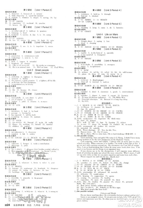 阳光出版社2022全品学练考九年级英语全一册YLNJ译林牛津版徐州专版答案 阳光出版社2022全品学练考九年级英语全一册YLNJ译林牛津版徐州专版答案