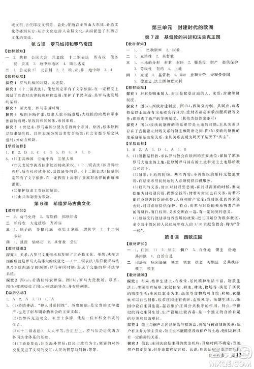 阳光出版社2022全品学练考九年级历史上册人教版答案