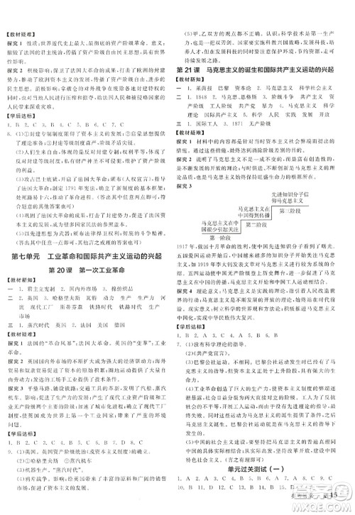 阳光出版社2022全品学练考九年级历史上册人教版答案