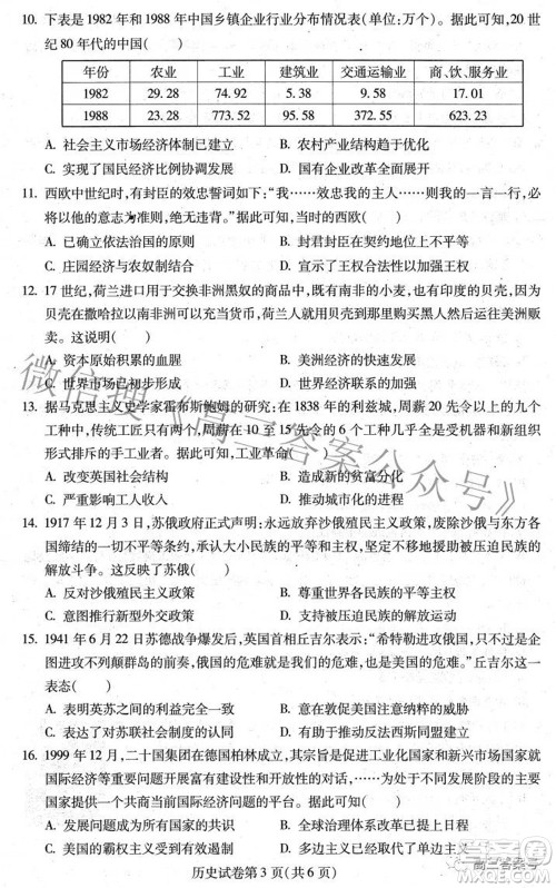 哈尔滨市2020级学业质量检测试题历史试题及答案 哈尔滨市2020级学业质量检测试题历史试题及答案