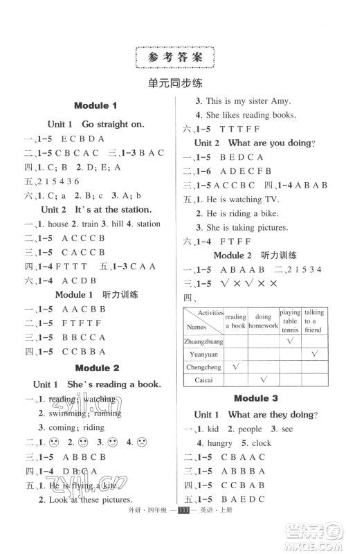 西安出版社2022秋季状元成才路创优作业100分四年级上册英语外研版参考答案 西安出版社2022秋季状元成才路创优作业100分四年级上册英语外研版参考答案