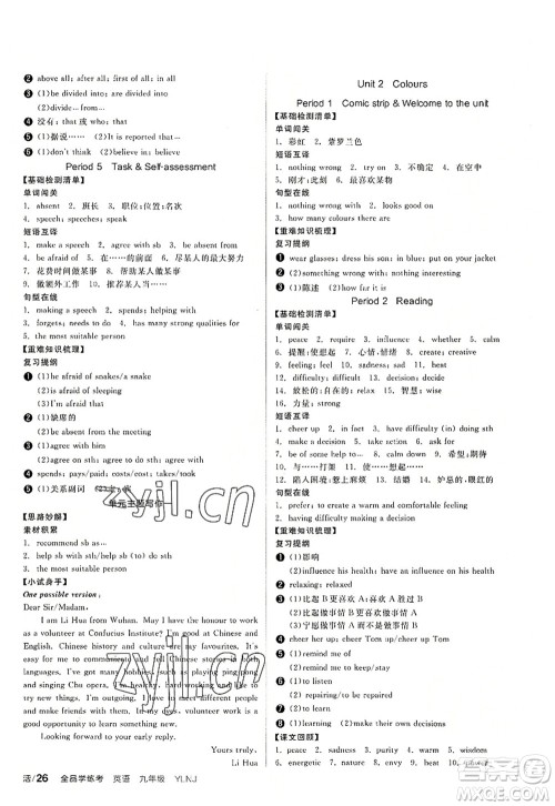 沈阳出版社2022全品学练考九年级英语全一册YLNJ译林牛津版答案 沈阳出版社2022全品学练考九年级英语全一册YLNJ译林牛津版答案