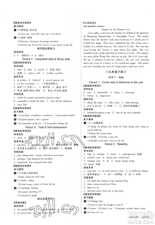 沈阳出版社2022全品学练考九年级英语全一册YLNJ译林牛津版答案