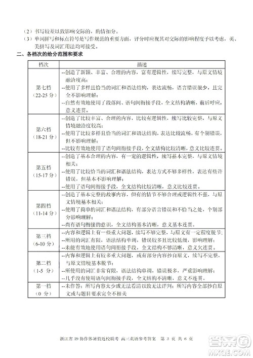 2023届浙江省A9协作体暑假返校联考高三英语答案