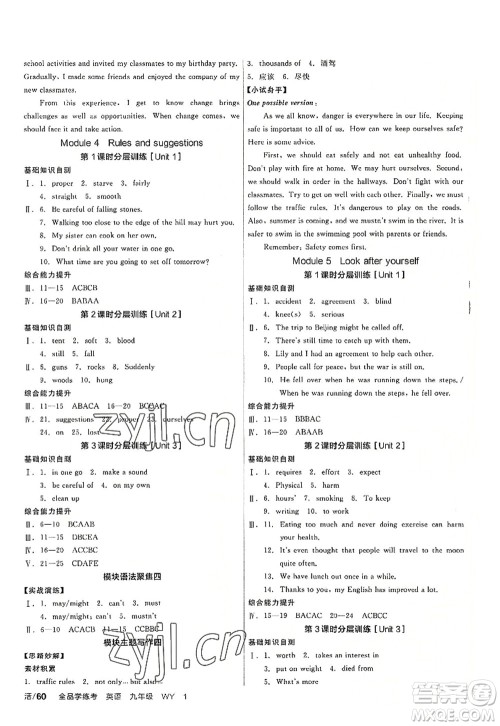 沈阳出版社2022全品学练考九年级英语全一册WY外研版广西专版答案 沈阳出版社2022全品学练考九年级英语全一册WY外研版广西专版答案