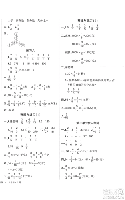 西安出版社2022秋季状元成才路创优作业100分六年级上册数学苏教版参考答案