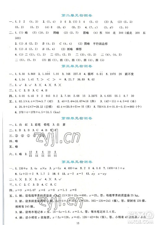 人民教育出版社2022同步轻松练习五年级数学上册人教版答案