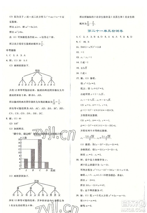 人民教育出版社2022同步轻松练习九年级数学上册人教版答案