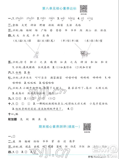 江西教育出版社2022阳光同学一线名师全优好卷语文二年级上册人教版答案 江西教育出版社2022阳光同学一线名师全优好卷语文二年级上册人教版答案