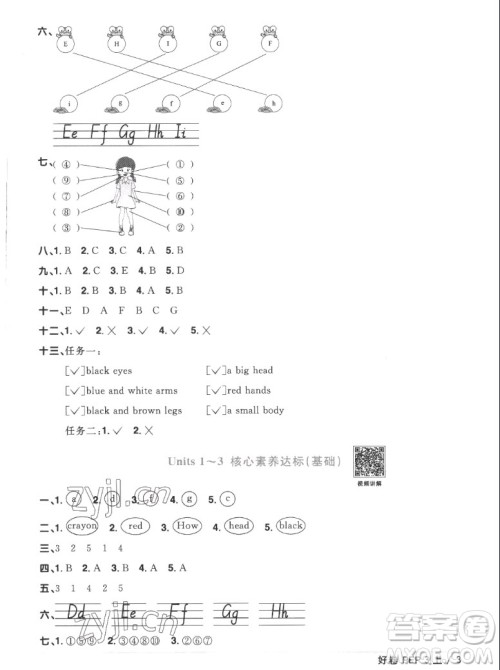 江西教育出版社2022阳光同学一线名师全优好卷英语三年级上册人教版答案