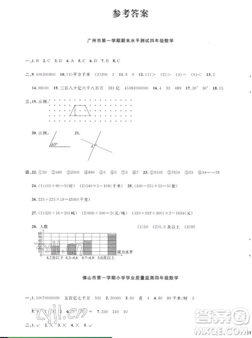江西教育出版社2022阳光同学一线名师全优好卷数学四年级上册人教版答案