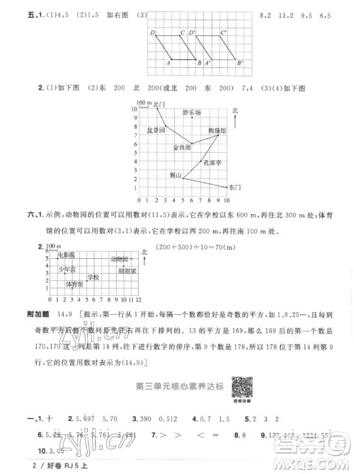 江西教育出版社2022阳光同学一线名师全优好卷数学五年级上册人教版答案