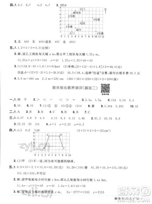 江西教育出版社2022阳光同学一线名师全优好卷数学五年级上册人教版答案