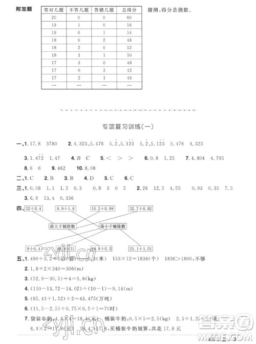 江西教育出版社2022阳光同学一线名师全优好卷数学五年级上册北师版答案