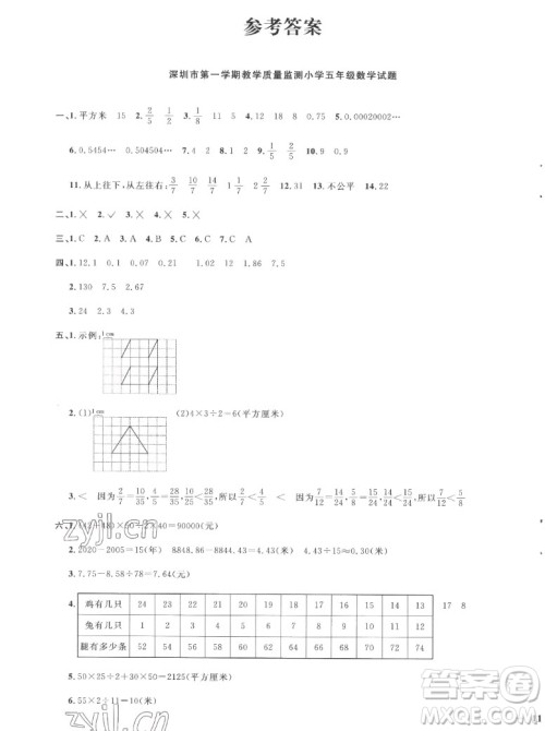 江西教育出版社2022阳光同学一线名师全优好卷数学五年级上册北师版答案