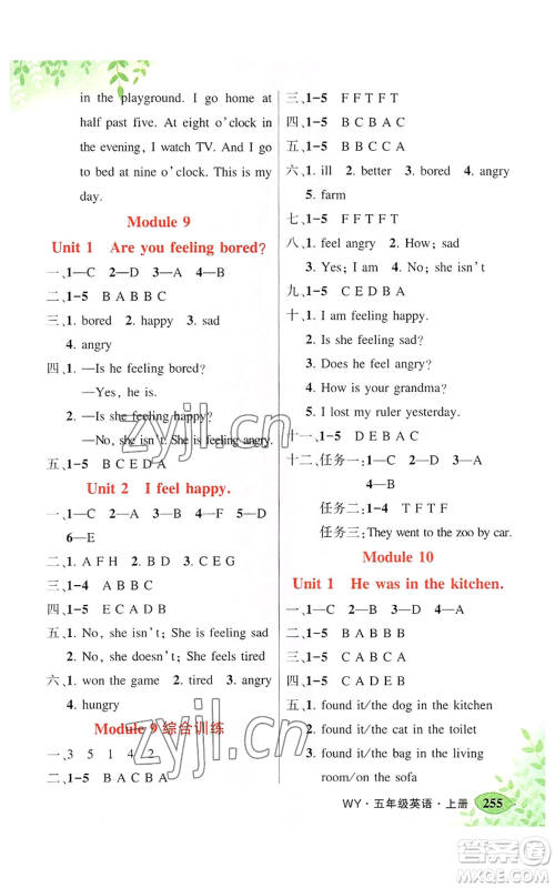 吉林教育出版社2022秋季状元成才路状元大课堂五年级上册英语外研版参考答案 吉林教育出版社2022秋季状元成才路状元大课堂五年级上册英语外研版参考答案