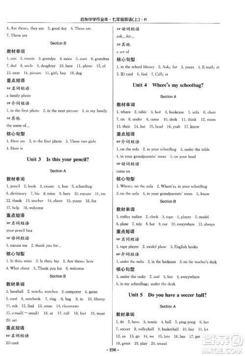 龙门书局2022启东中学作业本七年级英语上册R人教版答案 龙门书局2022启东中学作业本七年级英语上册R人教版答案