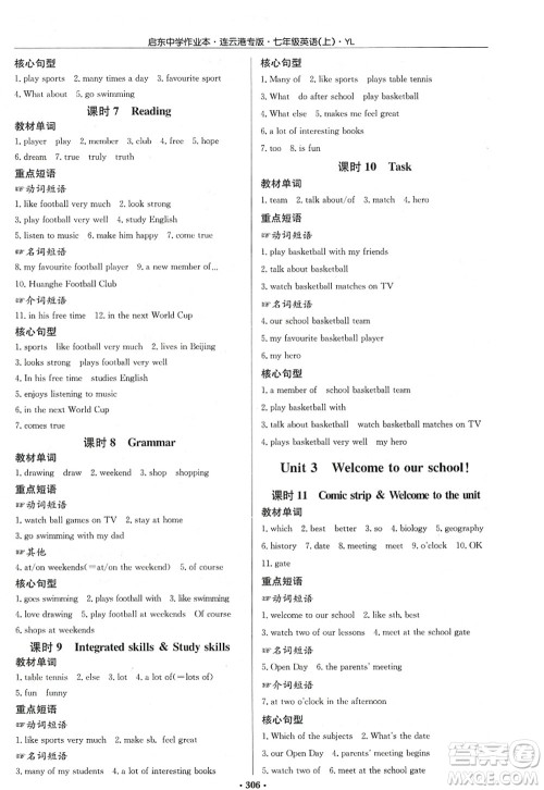 龙门书局2022启东中学作业本七年级英语上册YL译林版连云港专版答案 龙门书局2022启东中学作业本七年级英语上册YL译林版连云港专版答案