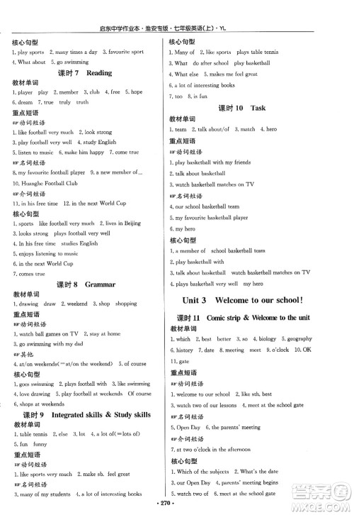 龙门书局2022启东中学作业本七年级英语上册YL译林版淮安专版答案 龙门书局2022启东中学作业本七年级英语上册YL译林版淮安专版答案