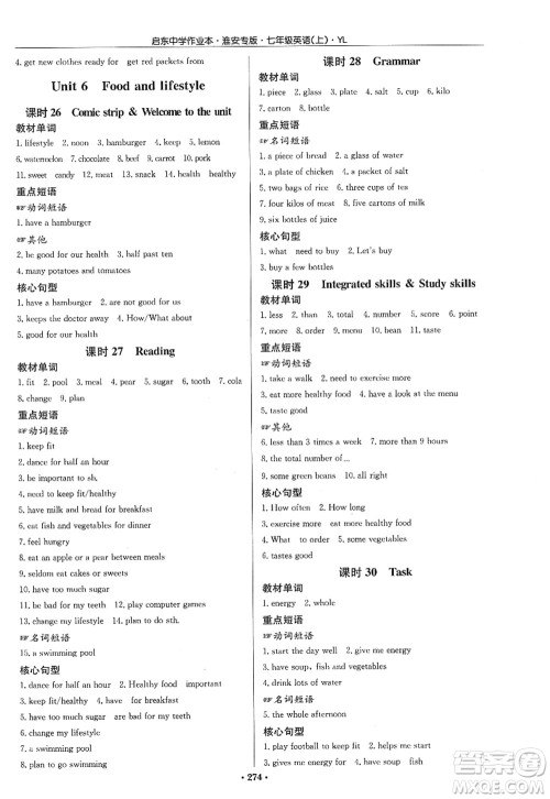 龙门书局2022启东中学作业本七年级英语上册YL译林版淮安专版答案 龙门书局2022启东中学作业本七年级英语上册YL译林版淮安专版答案